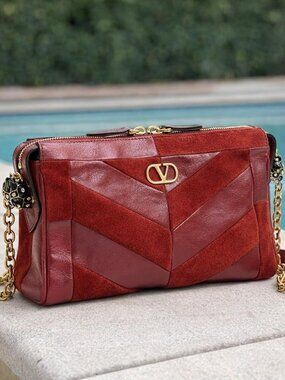 Valentino Garavani Small Quilted Suede & Leather Shoulder Bag - Red